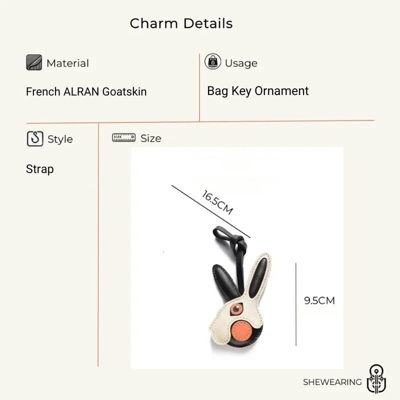 Modern Rabbit Leather Bag Charm – Handmade Two - Tone Bunny Keychain | Playful Minimalist Accessory | Cute Gift for Women - shewearing