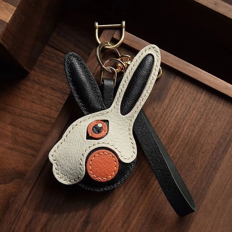 Modern Rabbit Leather Bag Charm – Handmade Two - Tone Bunny Keychain | Playful Minimalist Accessory | Cute Gift for Women - shewearing