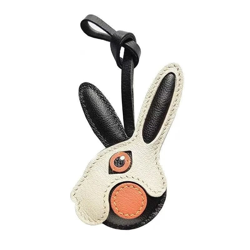 Modern Rabbit Leather Bag Charm – Handmade Two - Tone Bunny Keychain | Playful Minimalist Accessory | Cute Gift for Women - shewearing