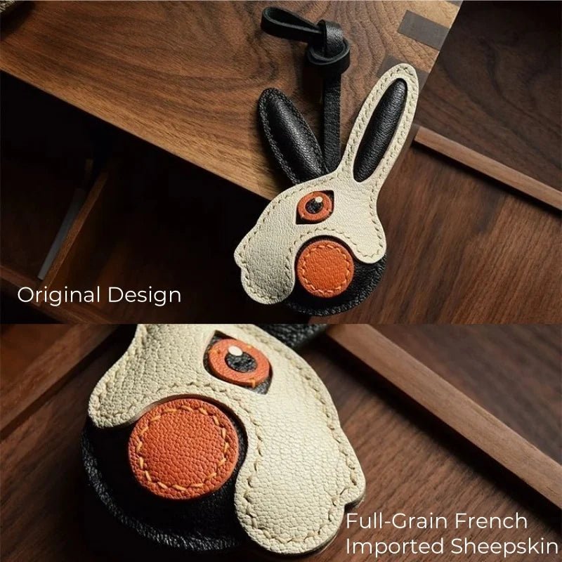 Modern Rabbit Leather Bag Charm – Handmade Two - Tone Bunny Keychain | Playful Minimalist Accessory | Cute Gift for Women - shewearing