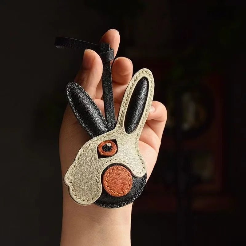 Modern Rabbit Leather Bag Charm – Handmade Two - Tone Bunny Keychain | Playful Minimalist Accessory | Cute Gift for Women - shewearing
