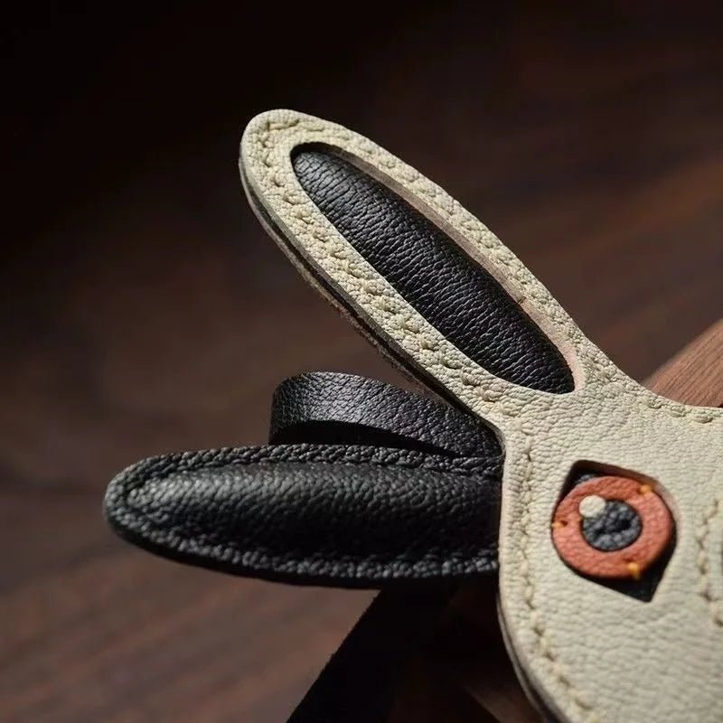 Modern Rabbit Leather Bag Charm – Handmade Two - Tone Bunny Keychain | Playful Minimalist Accessory | Cute Gift for Women - shewearing