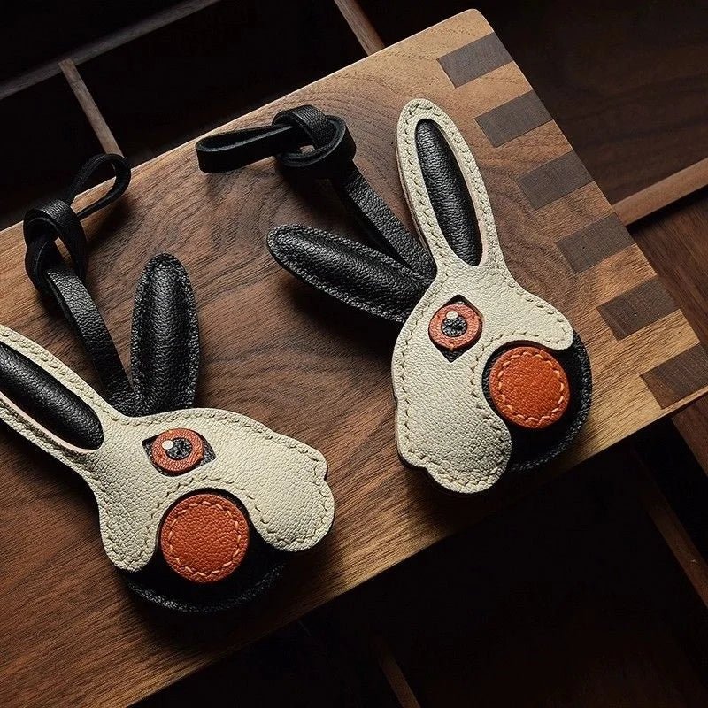 Modern Rabbit Leather Bag Charm – Handmade Two - Tone Bunny Keychain | Playful Minimalist Accessory | Cute Gift for Women - shewearing