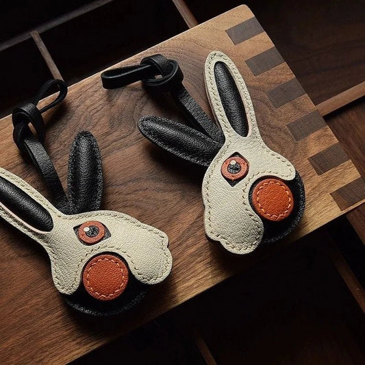 Modern Rabbit Leather Bag Charm – Handmade Two - Tone Bunny Keychain | Playful Minimalist Accessory | Cute Gift for Women - shewearing