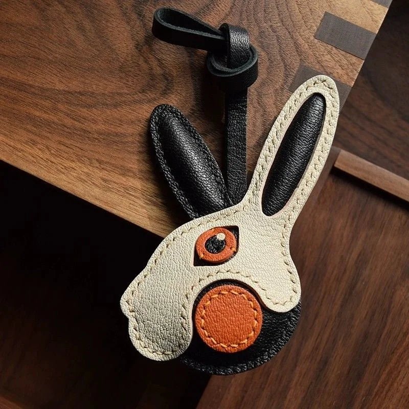 Modern Rabbit Leather Bag Charm – Handmade Two - Tone Bunny Keychain | Playful Minimalist Accessory | Cute Gift for Women - shewearing