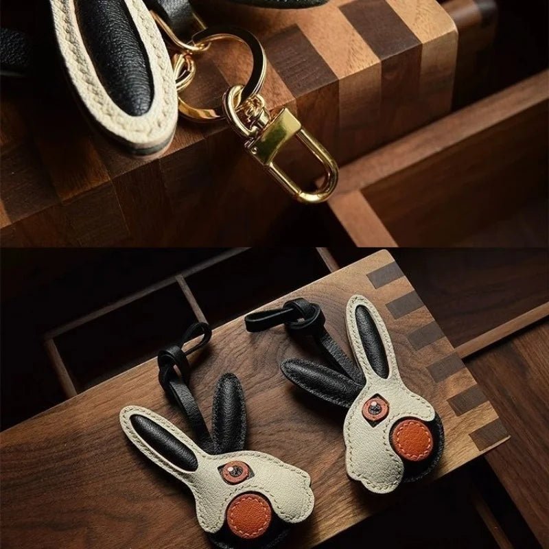 Modern Rabbit Leather Bag Charm – Handmade Two - Tone Bunny Keychain | Playful Minimalist Accessory | Cute Gift for Women - shewearing