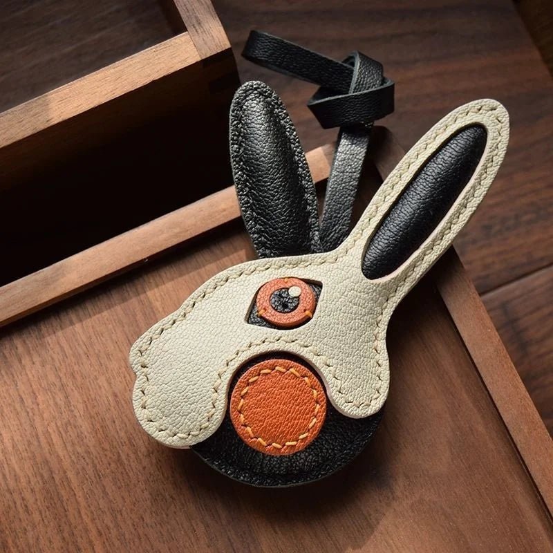 Modern Rabbit Leather Bag Charm – Handmade Two - Tone Bunny Keychain | Playful Minimalist Accessory | Cute Gift for Women - shewearing