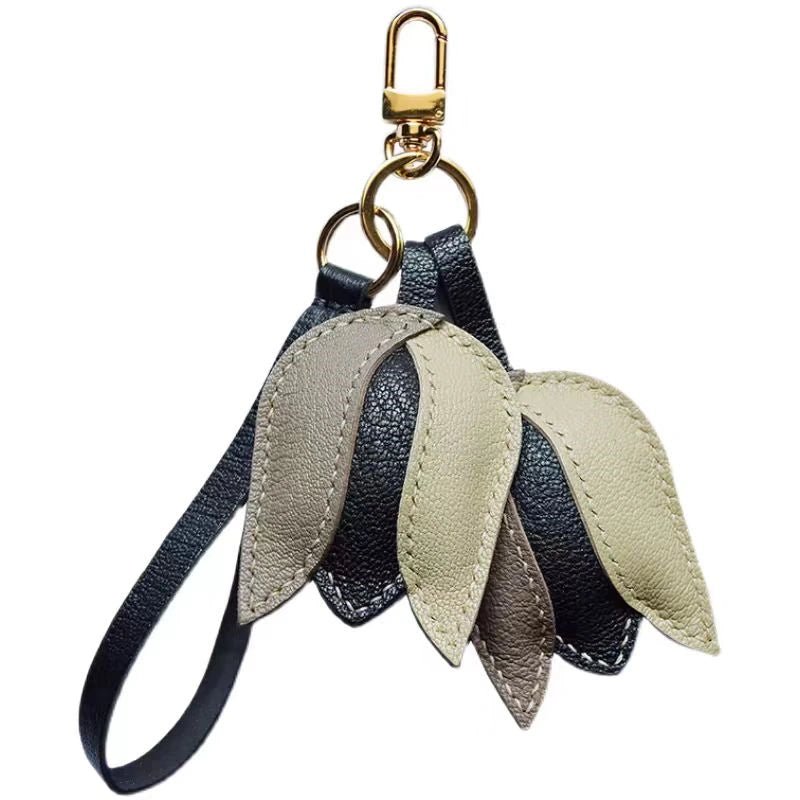 Morandi Tulip – Original Handcrafted Leather Bag Charm, Minimalist Design, French Goatskin Keychain, Elegant Gift for Her - shewearing