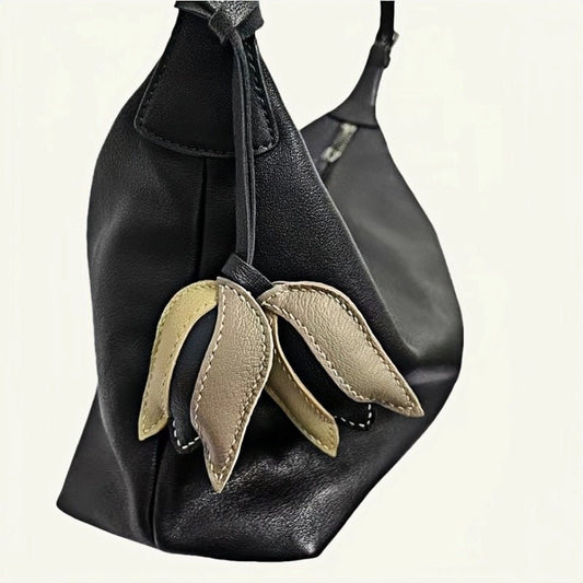 Morandi Tulip – Original Handcrafted Leather Bag Charm, Minimalist Design, French Goatskin Keychain, Elegant Gift for Her - shewearing