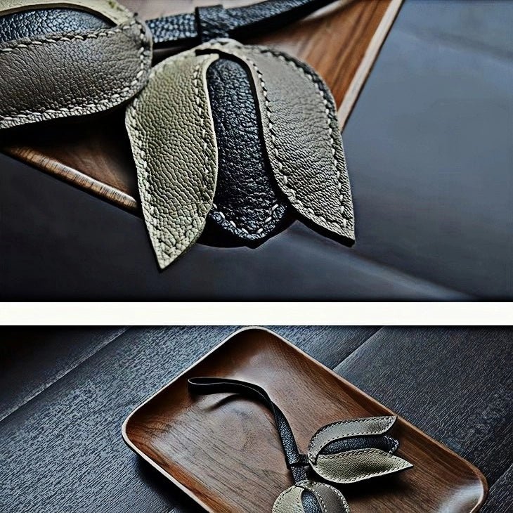 Morandi Tulip – Original Handcrafted Leather Bag Charm, Minimalist Design, French Goatskin Keychain, Elegant Gift for Her - shewearing