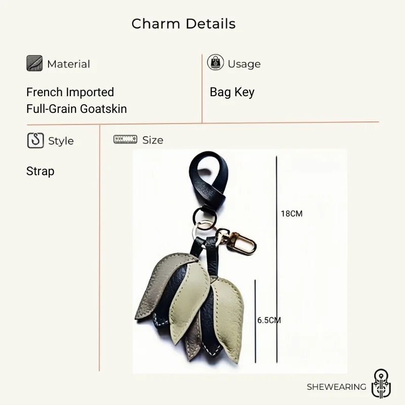 Morandi Tulip – Original Handcrafted Leather Bag Charm, Minimalist Design, French Goatskin Keychain, Elegant Gift for Her - shewearing