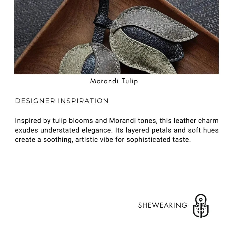 Morandi Tulip – Original Handcrafted Leather Bag Charm, Minimalist Design, French Goatskin Keychain, Elegant Gift for Her - shewearing