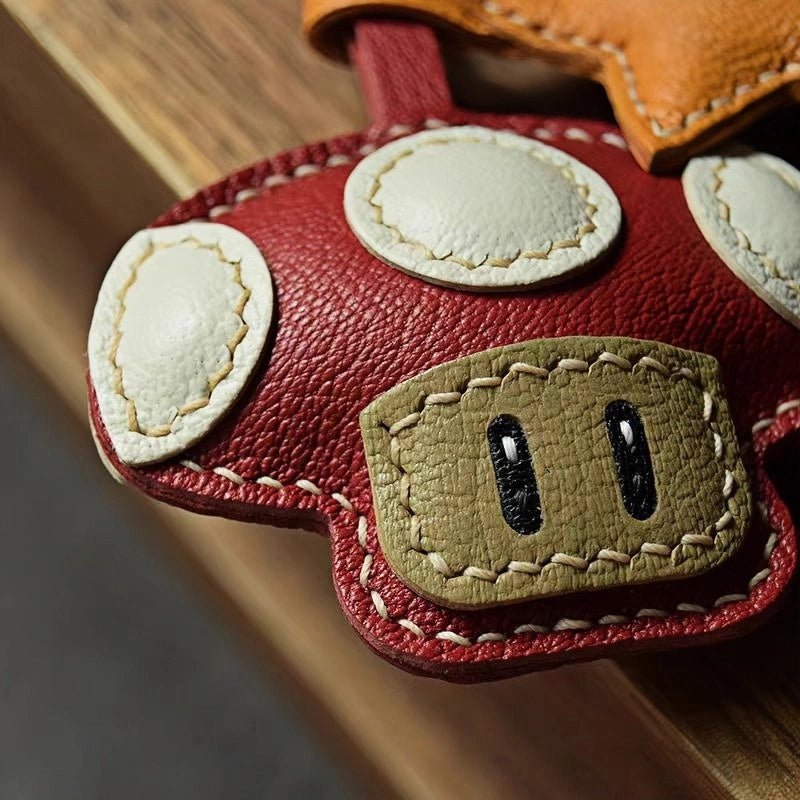 Mushroom & Star Handcrafted Leather Bag Charm – Whimsical Design, Full - Grain Goatskin, Playful Accessory for Bags or Keys, Perfect Gift for Her - shewearing