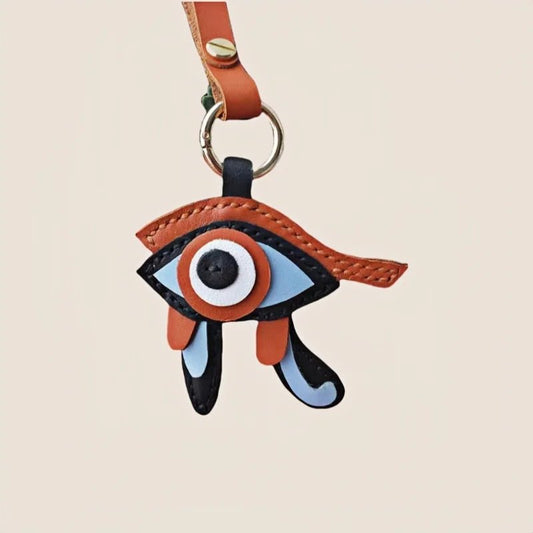 Mystic Eye of Horus Leather Bag Charm – Handmade Full - Grain Goatskin Keychain | Egyptian Protection Talisman | Lucky Pendant for Handbags - shewearing