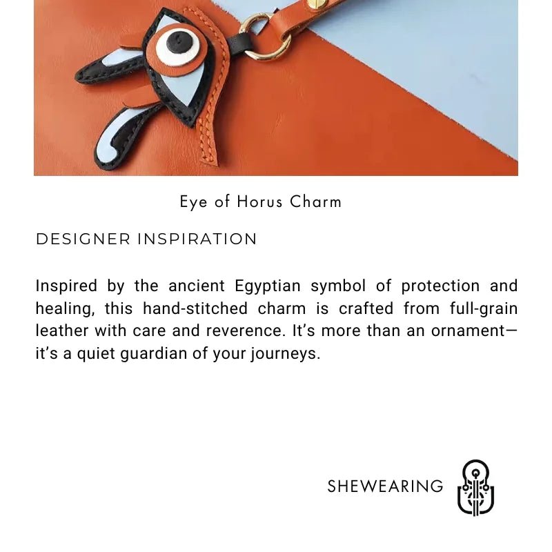 Mystic Eye of Horus Leather Bag Charm – Handmade Full - Grain Goatskin Keychain | Egyptian Protection Talisman | Lucky Pendant for Handbags - shewearing