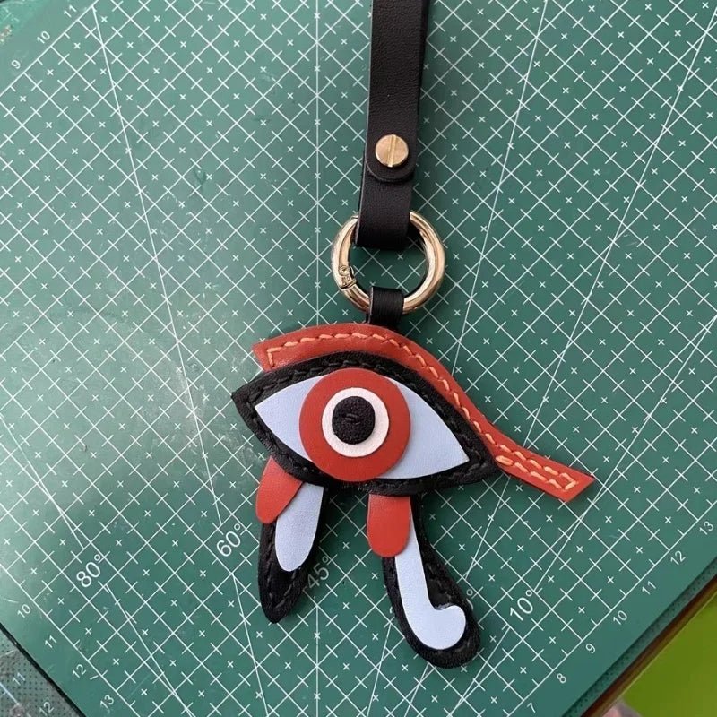 Mystic Eye of Horus Leather Bag Charm – Handmade Full - Grain Goatskin Keychain | Egyptian Protection Talisman | Lucky Pendant for Handbags - shewearing