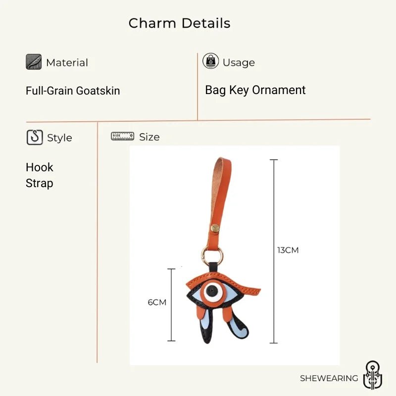 Mystic Eye of Horus Leather Bag Charm – Handmade Full - Grain Goatskin Keychain | Egyptian Protection Talisman | Lucky Pendant for Handbags - shewearing