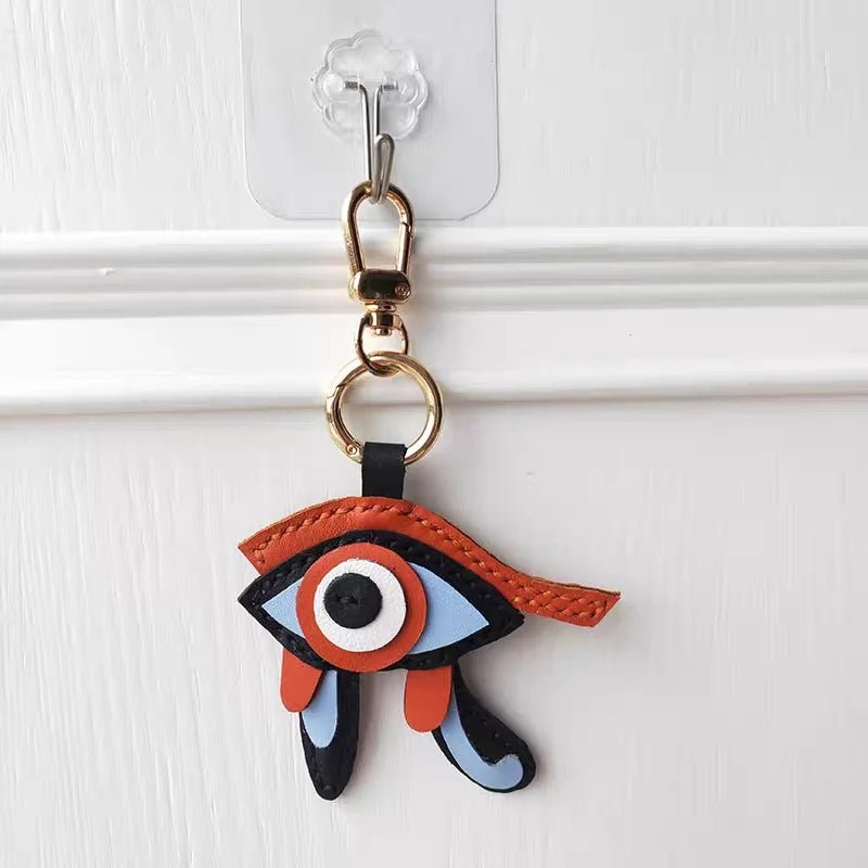 Mystic Eye of Horus Leather Bag Charm – Handmade Full - Grain Goatskin Keychain | Egyptian Protection Talisman | Lucky Pendant for Handbags - shewearing