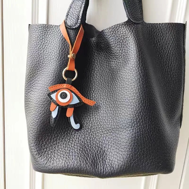 Mystic Eye of Horus Leather Bag Charm – Handmade Full - Grain Goatskin Keychain | Egyptian Protection Talisman | Lucky Pendant for Handbags - shewearing