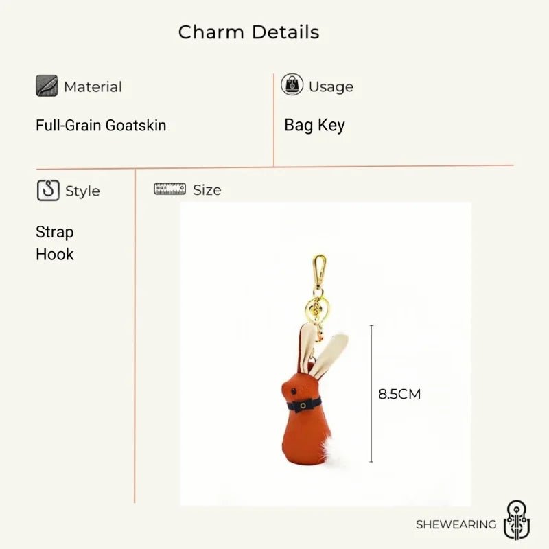 Nordic Bunny Leather Bag Charm – Handmade Full - Grain Leather Keychain | Whimsical Rabbit Pendant | Backpack & Handbag Decoration - shewearing