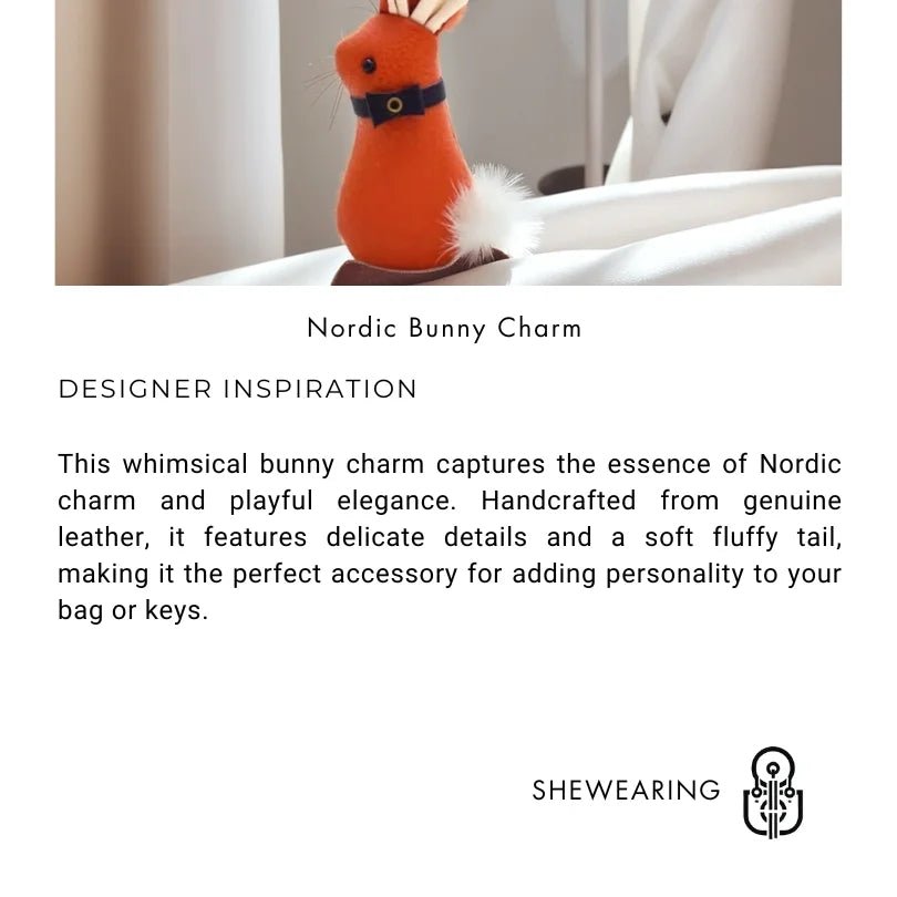 Nordic Bunny Leather Bag Charm – Handmade Full - Grain Leather Keychain | Whimsical Rabbit Pendant | Backpack & Handbag Decoration - shewearing