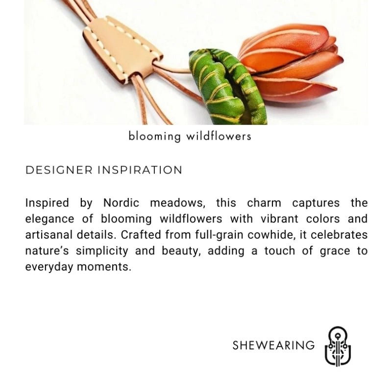 Nordic Floral Garden Leather Charm – Full - Grain Cowhide Handmade Accessory for Bags and Gifts, Blooming Style Elegance - shewearing