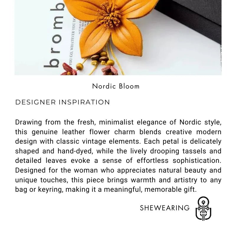 Nordic - Inspired Genuine Leather Floral Bag Charm – Retro Handmade Flower Keychain Pendant for Women | Creative Gift Accessory - shewearing