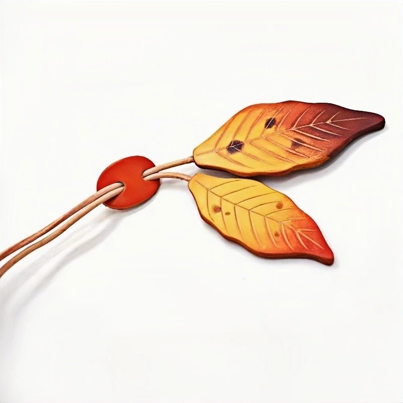 Nordic Lucky Leaves Leather Charm – Handcrafted Genuine Cowhide Leaf Bag Charm, Car Ornament, and Bookmark Accessory - shewearing
