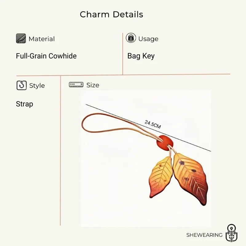 Nordic Lucky Leaves Leather Charm – Handcrafted Genuine Cowhide Leaf Bag Charm, Car Ornament, and Bookmark Accessory - shewearing