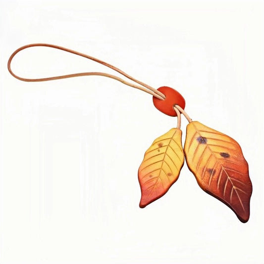 Nordic Lucky Leaves Leather Charm – Handcrafted Genuine Cowhide Leaf Bag Charm, Car Ornament, and Bookmark Accessory - shewearing