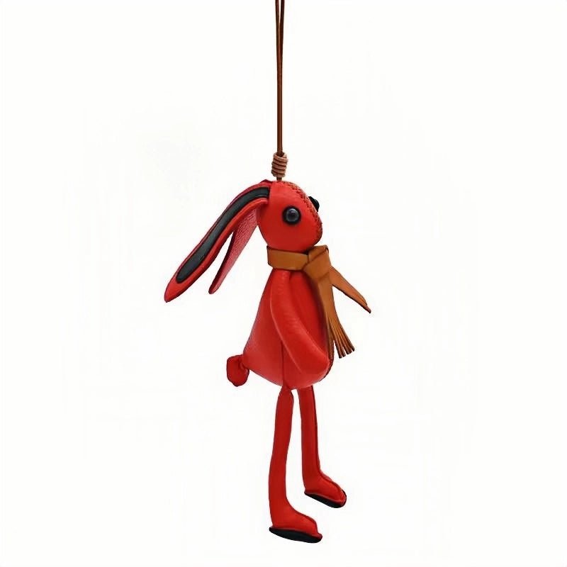 Nordic Red Rabbit Bag Charm – Handcrafted Full - Grain Leather Keychain, Playful Bunny Doll Accessory, Creative Scandinavian Design, Premium Cowhide Gift - shewearing