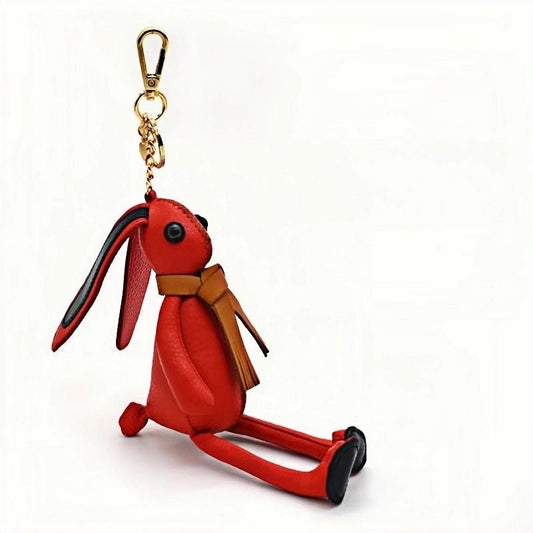 Nordic Red Rabbit Bag Charm – Handcrafted Full - Grain Leather Keychain, Playful Bunny Doll Accessory, Creative Scandinavian Design, Premium Cowhide Gift - shewearing