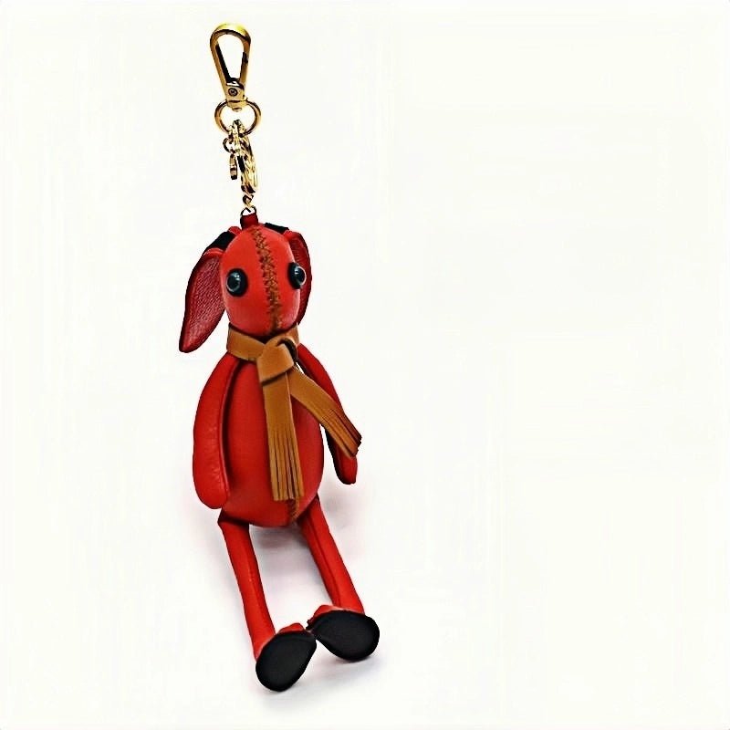 Nordic Red Rabbit Bag Charm – Handcrafted Full - Grain Leather Keychain, Playful Bunny Doll Accessory, Creative Scandinavian Design, Premium Cowhide Gift - shewearing