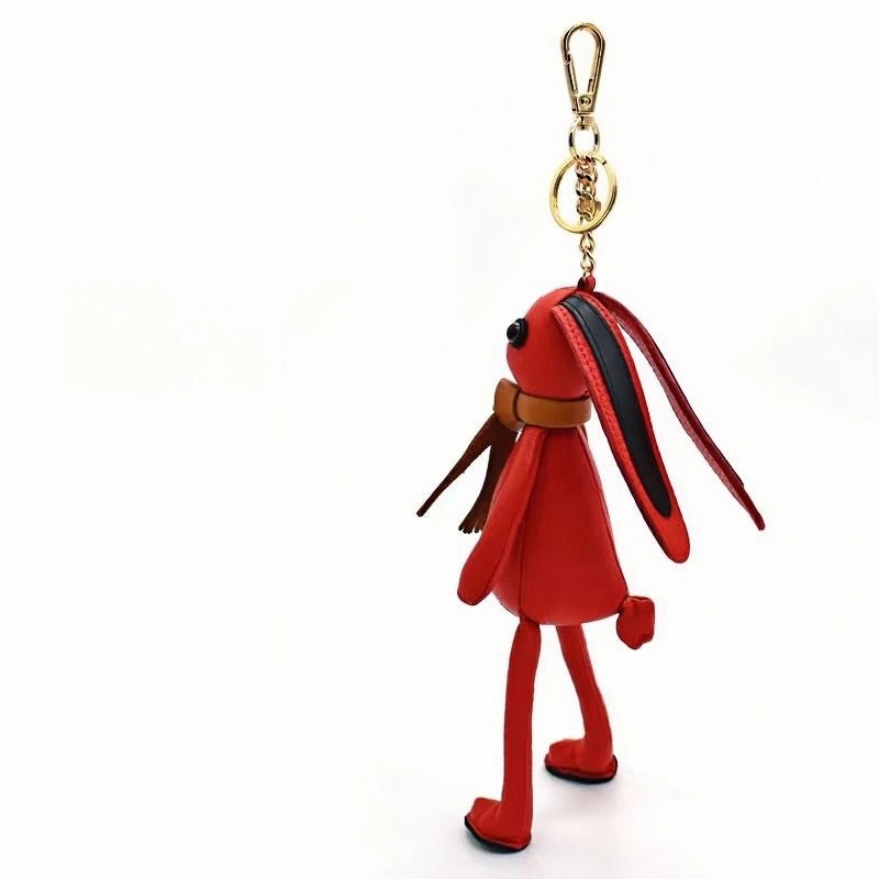 Nordic Red Rabbit Bag Charm – Handcrafted Full - Grain Leather Keychain, Playful Bunny Doll Accessory, Creative Scandinavian Design, Premium Cowhide Gift - shewearing