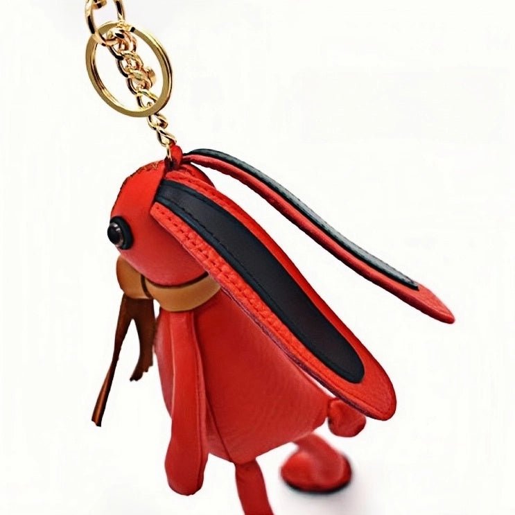 Nordic Red Rabbit Bag Charm – Handcrafted Full - Grain Leather Keychain, Playful Bunny Doll Accessory, Creative Scandinavian Design, Premium Cowhide Gift - shewearing
