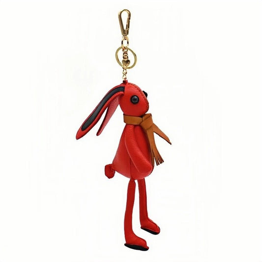 Nordic Red Rabbit Bag Charm – Handcrafted Full - Grain Leather Keychain, Playful Bunny Doll Accessory, Creative Scandinavian Design, Premium Cowhide Gift - shewearing