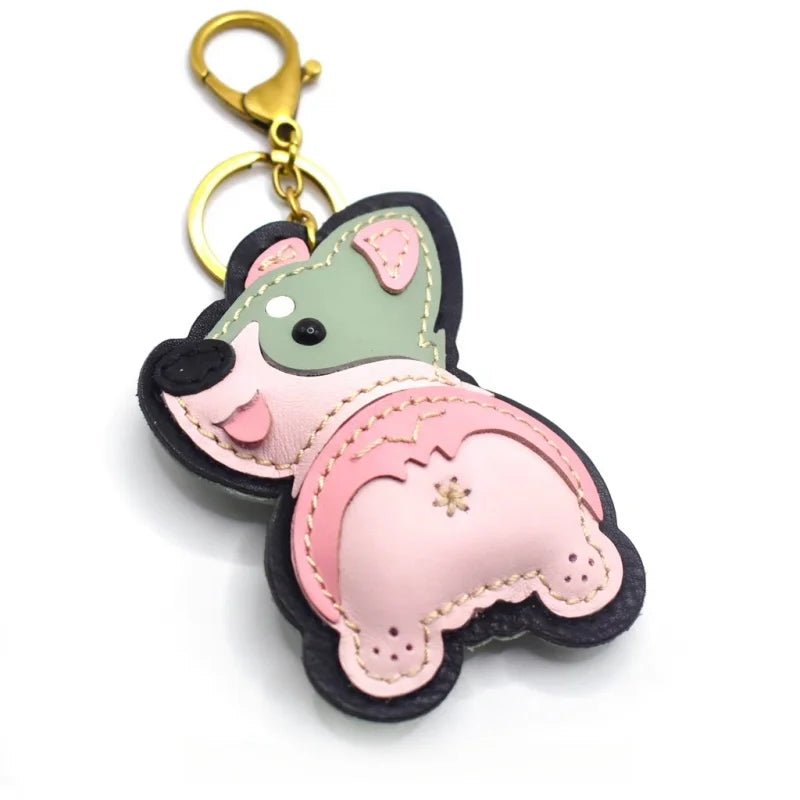 Nordic - Style Corgi Leather Bag Charm – Handmade Full - Grain Cowhide Puppy Keychain | Car Pendant & Trendy Bookmark | Cute Zodiac Dog Accessory - shewearing