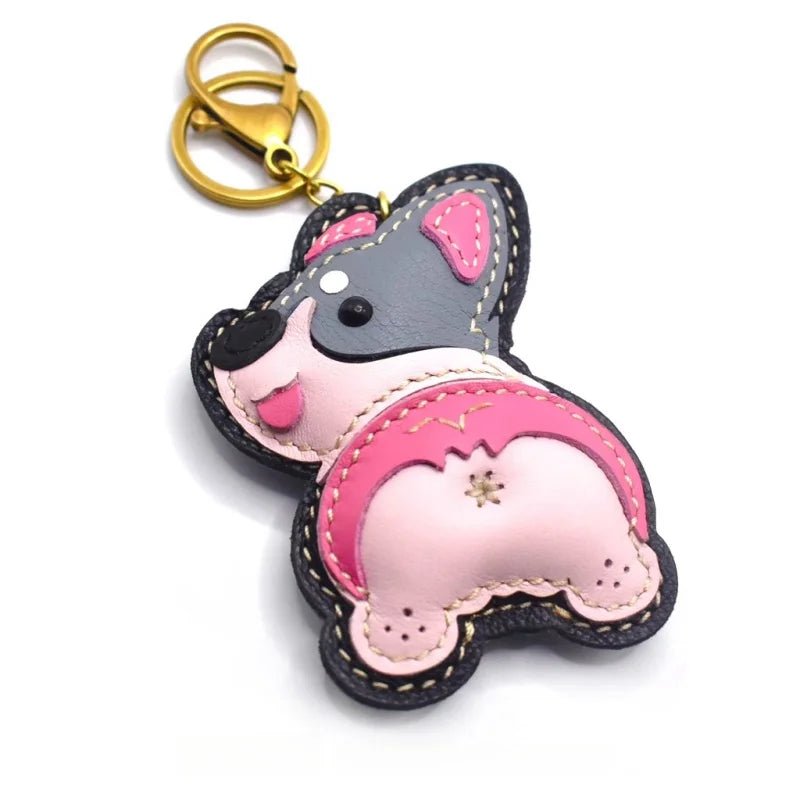 Nordic - Style Corgi Leather Bag Charm – Handmade Full - Grain Cowhide Puppy Keychain | Car Pendant & Trendy Bookmark | Cute Zodiac Dog Accessory - shewearing