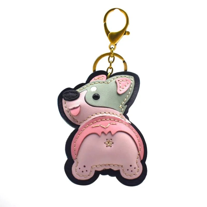 Nordic - Style Corgi Leather Bag Charm – Handmade Full - Grain Cowhide Puppy Keychain | Car Pendant & Trendy Bookmark | Cute Zodiac Dog Accessory - shewearing