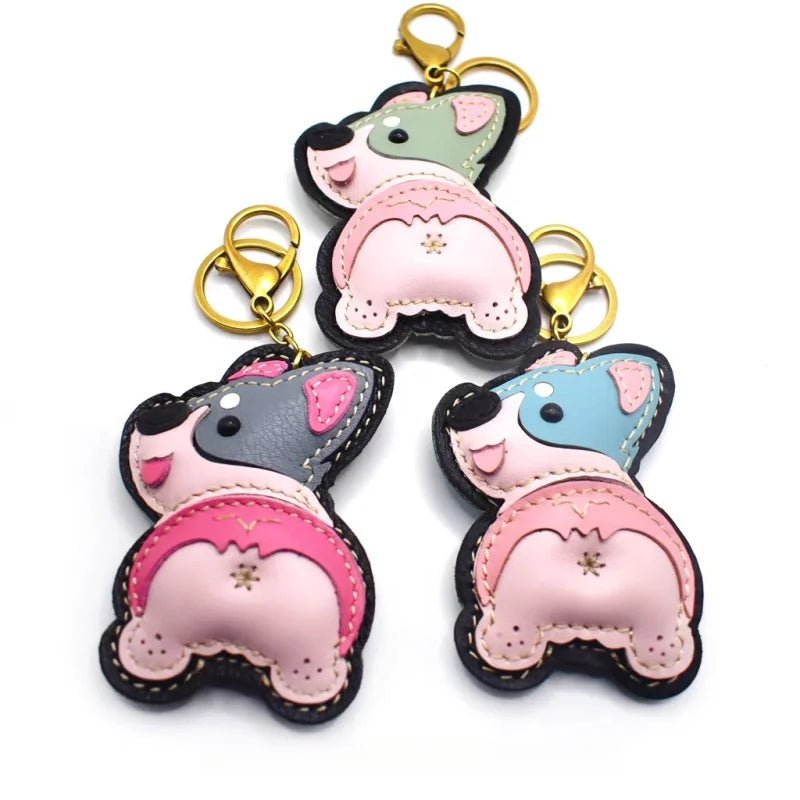 Nordic - Style Corgi Leather Bag Charm – Handmade Full - Grain Cowhide Puppy Keychain | Car Pendant & Trendy Bookmark | Cute Zodiac Dog Accessory - shewearing