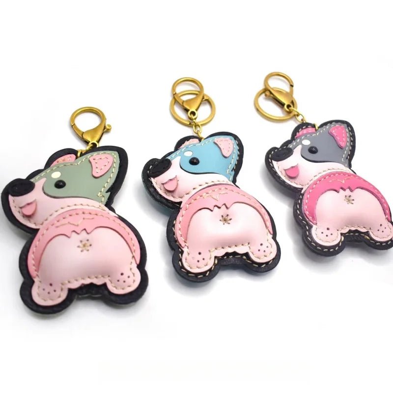 Nordic - Style Corgi Leather Bag Charm – Handmade Full - Grain Cowhide Puppy Keychain | Car Pendant & Trendy Bookmark | Cute Zodiac Dog Accessory - shewearing