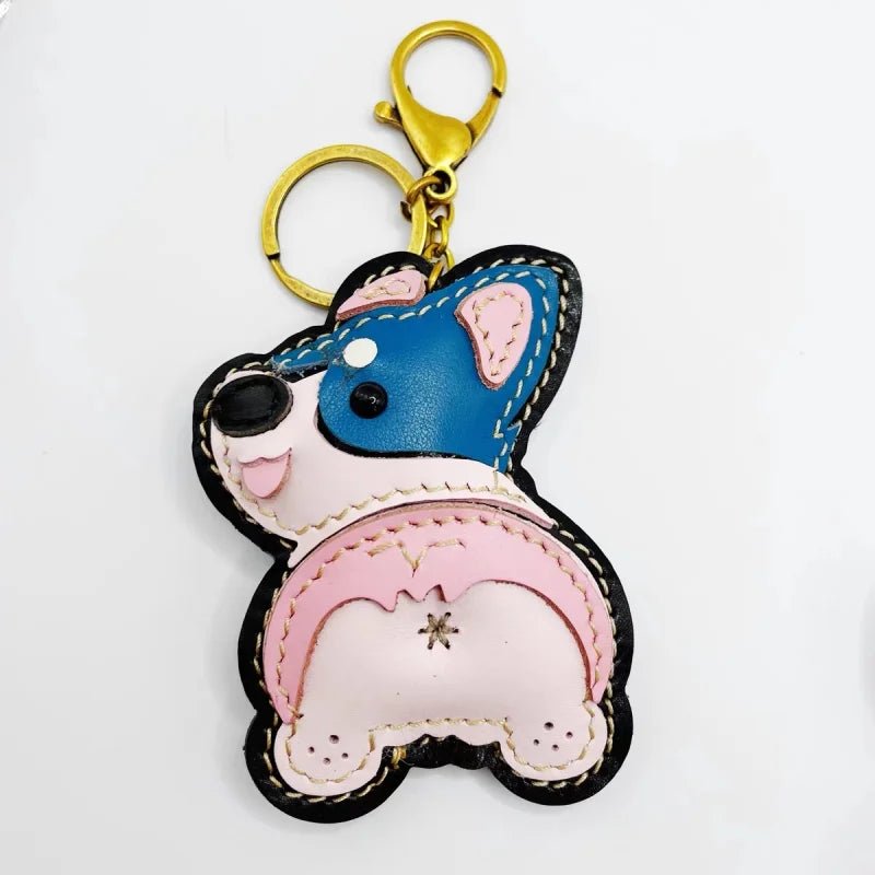 Nordic - Style Corgi Leather Bag Charm – Handmade Full - Grain Cowhide Puppy Keychain | Car Pendant & Trendy Bookmark | Cute Zodiac Dog Accessory - shewearing