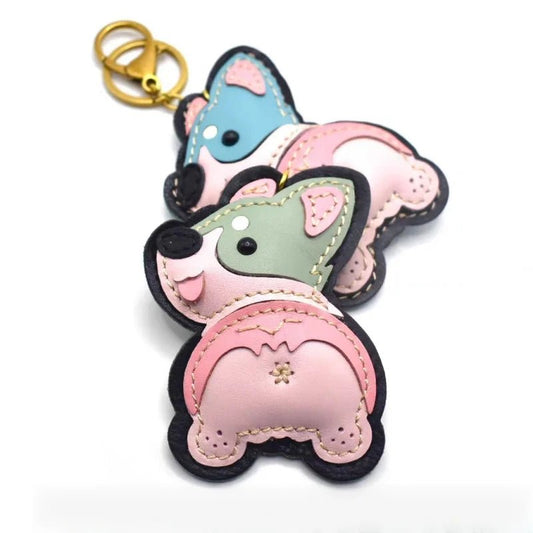 Nordic - Style Corgi Leather Bag Charm – Handmade Full - Grain Cowhide Puppy Keychain | Car Pendant & Trendy Bookmark | Cute Zodiac Dog Accessory - shewearing