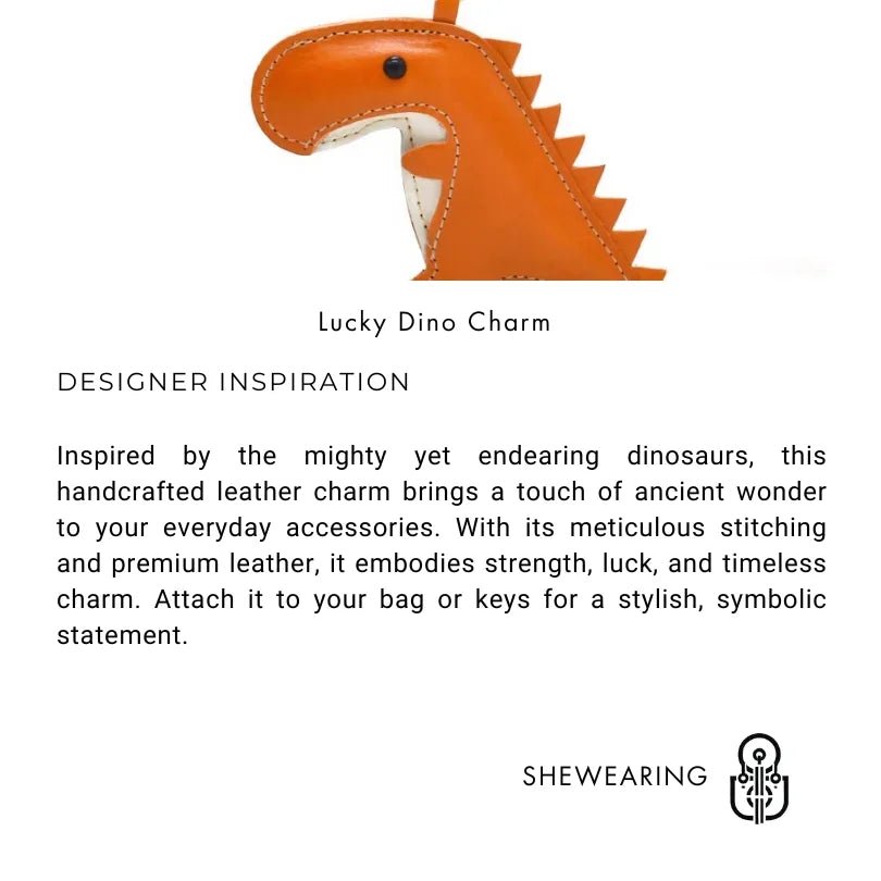 Nordic - Style Lucky Dino Leather Bag Charm – Handmade Full - Grain Leather Keychain | Year of the Dragon Zodiac Charm | Bookmark & Handbag Pendant - shewearing