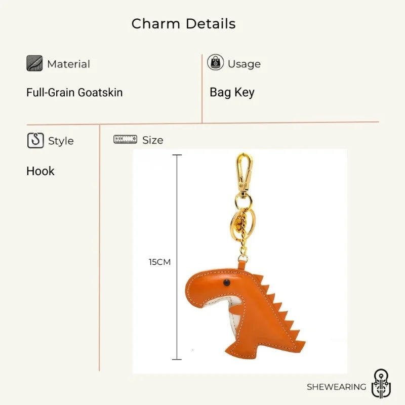 Nordic - Style Lucky Dino Leather Bag Charm – Handmade Full - Grain Leather Keychain | Year of the Dragon Zodiac Charm | Bookmark & Handbag Pendant - shewearing