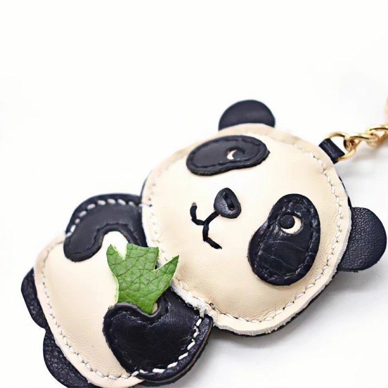 Nordic Style Panda Leather Bag Charm – Handmade Full - Grain Cowhide Keychain & Couple Ornament - shewearing