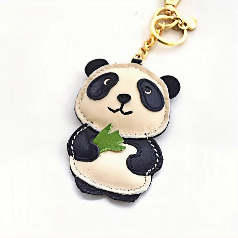 Nordic Style Panda Leather Bag Charm – Handmade Full - Grain Cowhide Keychain & Couple Ornament - shewearing