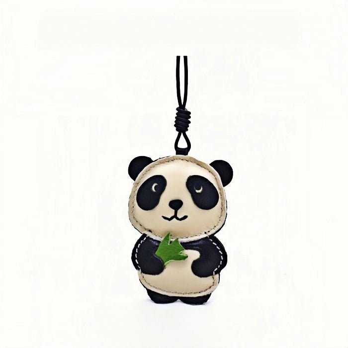 Nordic Style Panda Leather Bag Charm – Handmade Full - Grain Cowhide Keychain & Couple Ornament - shewearing