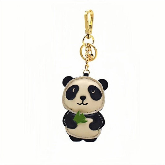 Nordic Style Panda Leather Bag Charm – Handmade Full - Grain Cowhide Keychain & Couple Ornament - shewearing