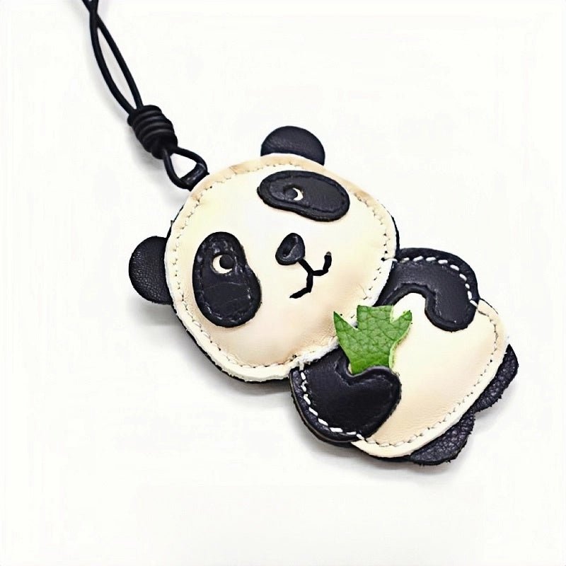 Nordic Style Panda Leather Bag Charm – Handmade Full - Grain Cowhide Keychain & Couple Ornament - shewearing